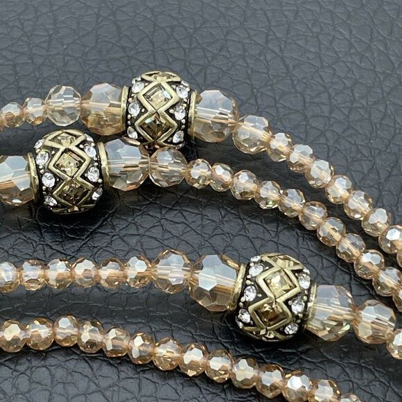Heidi Daus Necklace Staying In Line Beaded Golden Faceted Multi Color Crystal - Picture 3 of 14